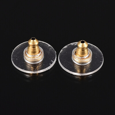 

304 Stainless Steel Ear Nuts Earrings Backs with Plastic Golden 11x6mm Hole 1mm