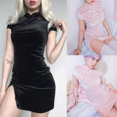 

Fashion Chinese Elegant Womens Velvet Evening Mini Dresses Cheongsam Qipao