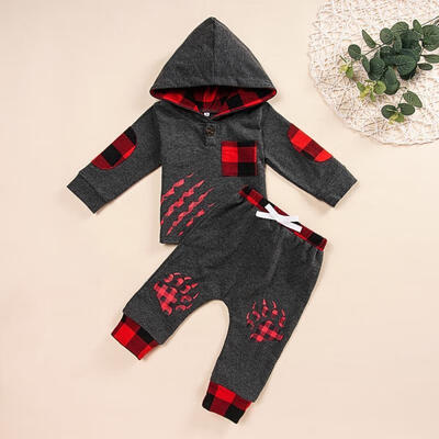 

Baby Winter Clothes Toddler Baby Boy Girls 2 Pieces Warm Hooded SweatshirtPants Plaid Outfit Set 0-24M