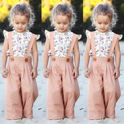

US Toddler Infant Kids Baby Girl Floral TopsBib Pants Overalls Outfits Sunsuit