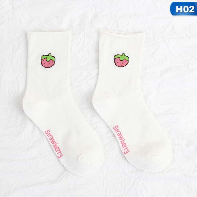 

Cartoon Fruit Pattern Embroidery Socks Women Cute Ankle High Casual Cotton Socks