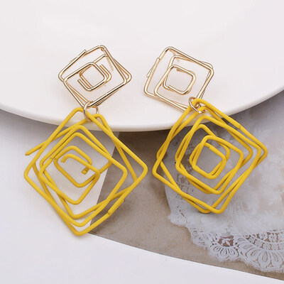 

EK868 Korean Jewelry Round Triangle Heart Drop Earrings Yellow Wire Spiral Earrings Metal Maze Exaggerated Party Jewelry
