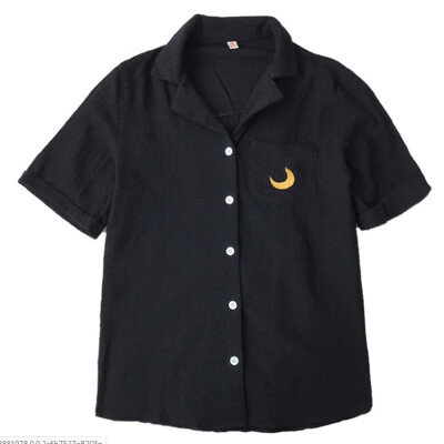 

Korean Embroidery Cotton Shirt Summer Fashion Women Blouse Lapel Short Sleeve Casual Tops Ladies Shirt Blusas Feminina