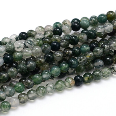 

Natural Gemstone Round Bead Strands Moss Agate 6mm Hole 1mm about 64pcsstrand 16"