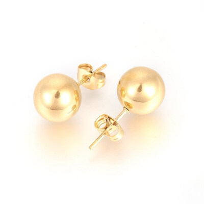 

304 Stainless Steel Stud Earrings Round Golden 21x10mm Pin 07mm