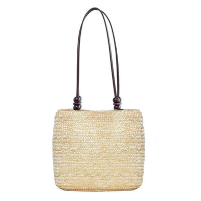 

Women Beach Rattan Woven Tote Bag Summer Bead Travel Straw Shoulder Handbag