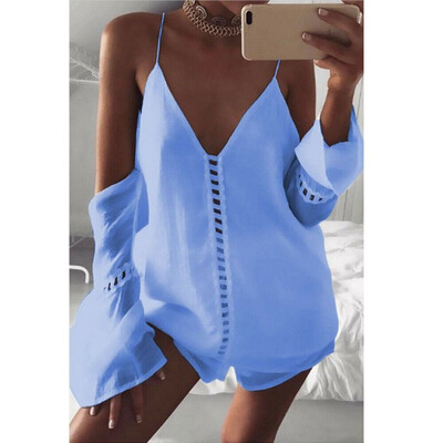 

Fashion Womens Deep V Neck Casual Shirt Tops Loose Plain Solid Blouse Plus Tops