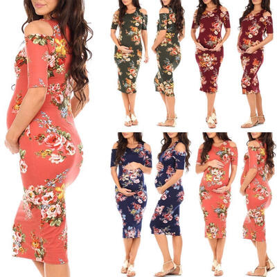 

Maternity Floral Dress Women&39s Fashionable Wear Pregnancy Clothes Short Sleeve