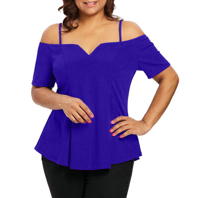 

Roseonmyhand Fashion Womens Plus Size Short Sleeve Cold Shoulder Solid Cami T-shirt Tops
