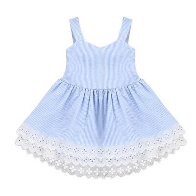 

Baby Girls Stripes Lace Sling Dress Sleeveless Bowknot Princess Tutu Dress