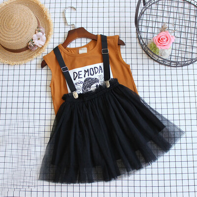 

Toddler Kids Baby Girl Cartoon Letter T shirt Tops Tulle Skirt 2Pcs Clothes Set