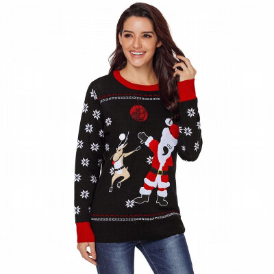 

Round neck long sleeve snowflake knit sweater pullover sweater womens