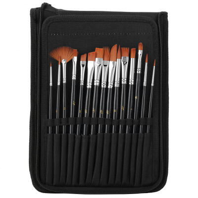 

Greensen 15pcs Black Wooden Pole Nylon Hair Paint Brush Set Art Craft Painting Watercolor Brush Kit