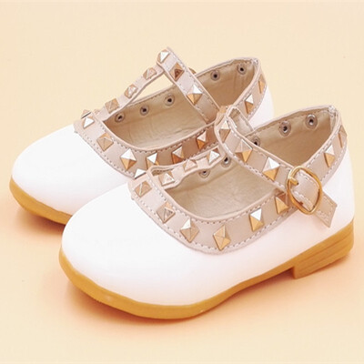 

New Fashion Children Lady Girls Princess Shoes PU Leather toddler baby Low-heel Kids mary jean Shoes Rivets Sneakers