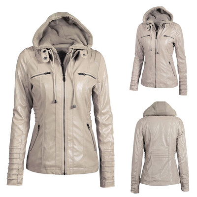 

Roseonmyhand Women Slim Hooded Jacket Overcoat Coat Lapel Removable Zipper Outwear Top Jacket