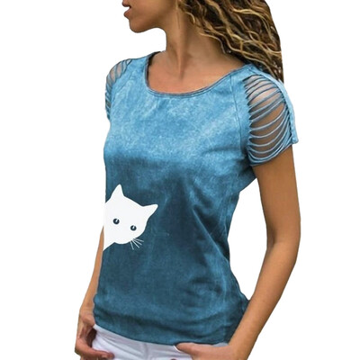 

Starmoon Womens Sexy O-Neck Printing Cut Out Crop Short Sleeve T-Shirt Tops