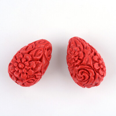 

Carved Flower Cinnabar Beads Drop FireBrick 205x135x135mm Hole 2mm