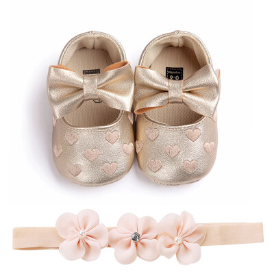 

Baby Love Embroidery Leather Fashion Toddler First Walkers Kid Shoes1PC Hairban