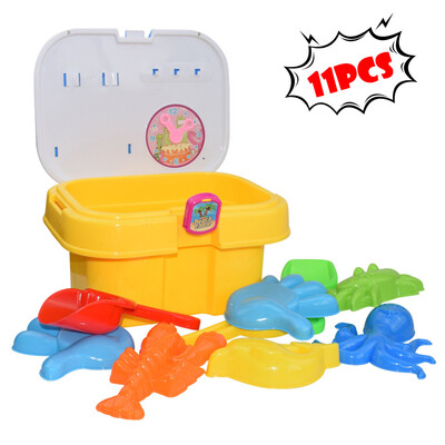 

11PCS Kids Beach Toys Box Set Molds Tools Sandbox Toys On Summer Beach Holiday