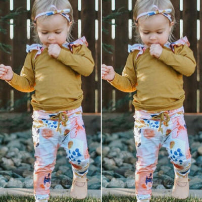 

US Kids Baby Girl Clothes Long Sleeve TopsFlower Leggings Pants 2PCS Outfit Set