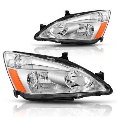 

Pair Chrome Housing Headlight Headlamp Amber Signal Lamp for 03-07 Honda Accord