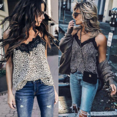 

Women Summer Sexy V Neck Leopard Print Camisole Tank Vest Blouse Cami Crop Tops