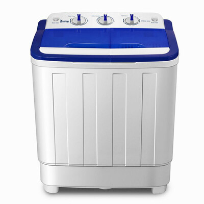 

16LBs Electric Compact Mini Twin Tub w Wash 10LBSSpin 66LBS Capacity Washing Machine Washer SpinnerWhite & Blue