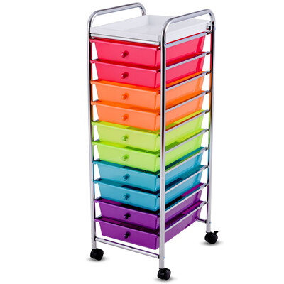 

10 Drawers Rolling Organizer Cart Craft Utility Mobile Trolley