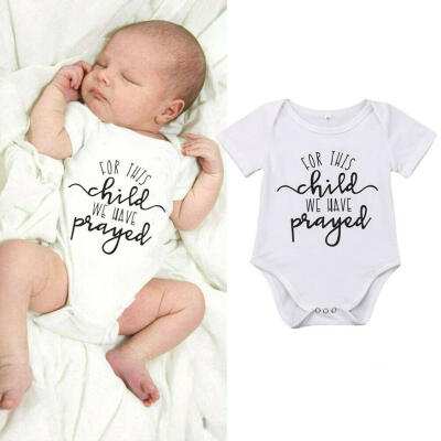 

Newborn Baby Boy Girls Unisex Romper Onesie FOR THIS CHILD WE HAVE PRAYED Print Summer