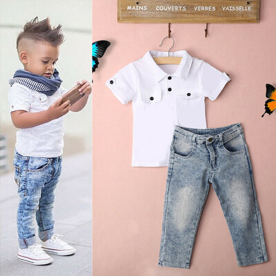 

Toddler Baby Boy Short Sleeve T-Shirt Tops Jeans Pants Outfits Sets Clothes