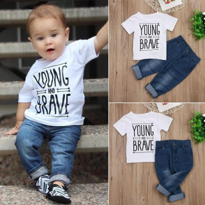 

2pcs Toddler Kids Baby Boy Clothes T-Shirts Tee Tops Denim Pants Outfits Set