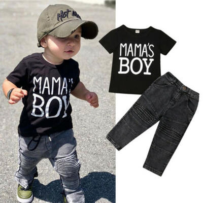 

2PCS Baby Boy Toddler Kids Clothes Outfits T-shirt TopsRipped Denim Jeans Pants