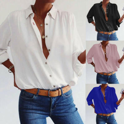

Fashion Women Ladies V-Neck Casual Blouse Long Sleeve Striped Shirt Tops