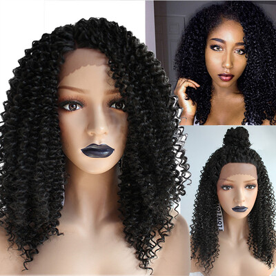 

〖Follure〗Womens Fashion Front lace Wig Black Synthetic Hair Long Wigs Wave Curly Wig