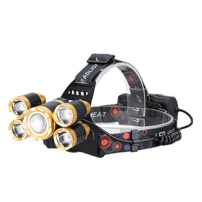 

T6 USB Rechargeable LED Headlamps Waterproof Strong Light Sensor 5 Heads Fishing Lamp With ChargerUS Plug