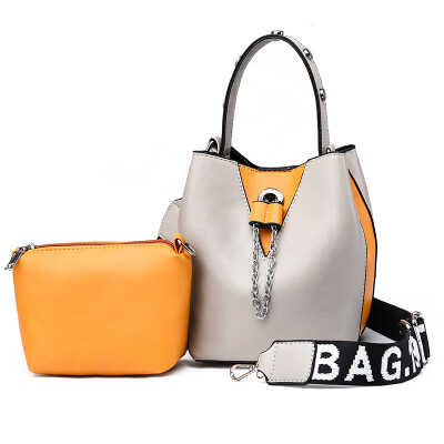 

Bucket bag wide shoulder strap small bag hit color draw rope mother bag shoulder diagonal female bag handbag