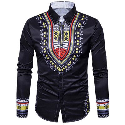 

Long Sleeve Shirt Men 3D Printing Slim Fit Turn-down Collar Casual Male Clothing