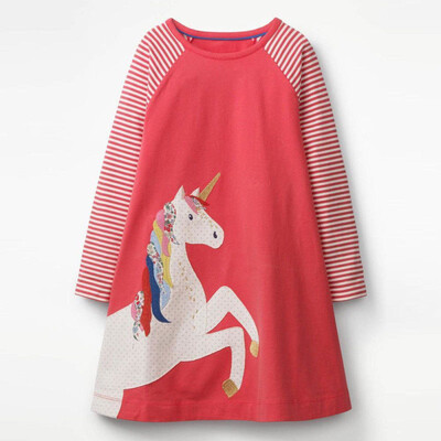 

Unicorn Toddler Kids Baby Girl Princess Striped Long Sleeve Dress Casual Clothes