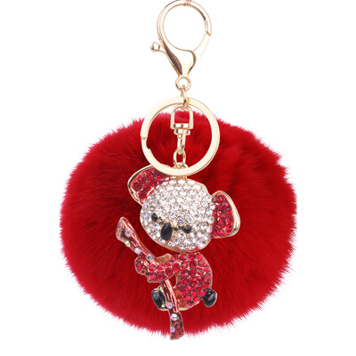 

8cm rex rabbit fur ball alloy diamond koala keychain cartoon couple bag car pendant