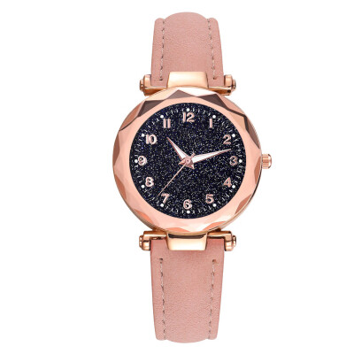 

Best Selling Women Watches Irregular Starry Sky Dial Ladies Analog Quartz Wristwatch Soild Color Leather Strap Clock Kol Saati50