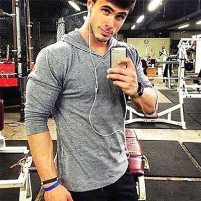 

Men Muscle Basic Fit Hoodies Pullover Gym Long Sleeve Athletic Light Sweatshirts