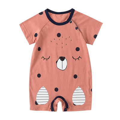 

Newborn Baby Rompers Short Sleeve Cartoon Bear Polka Dots Toddler Jumpsuit