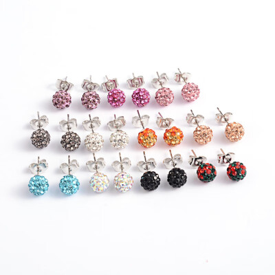 

Polymer Clay Rhinestone Ball Stud Earrings with Steel Pins Mixed Color 8mm Pin 08mm