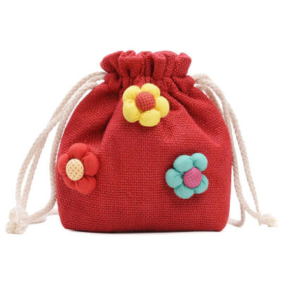 

Flower Decor Shoulder Messenger Handbags Kids Linen Crossbody Bucket Bags