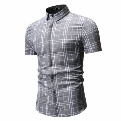 

Fashion Mens Summer Casual Shirt Short Sleeve Plaid Lapel T-Shirt Slim Fit Tops