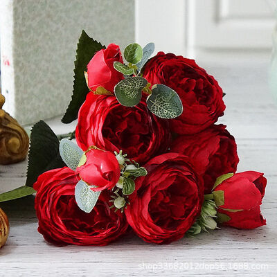 

Roses Artificial Flowers Fake Rose Silk Bouquet Home Wedding Party Decoration