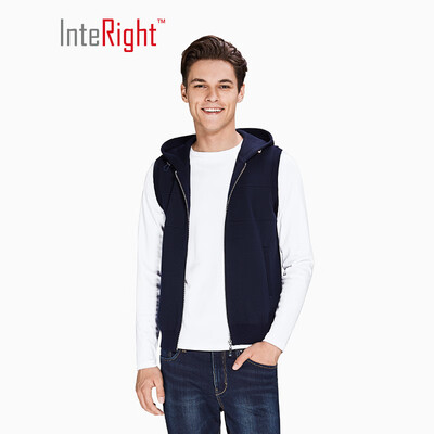 

INTERIGHT wool blend mens casual hooded vest Navy Blue L