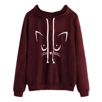 

Fashion Hoodies Sweatshirt Womens Lovely Cat Printed Long Sleeve Sweatshirt Hooded Pullover Tops