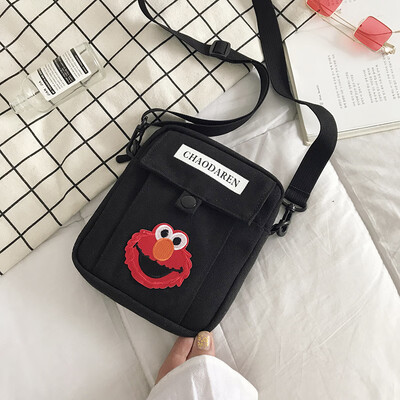 

Casual fashion letters Sesame Street canvas small bag female 2019 new cute cartoon wild shoulder Messenger bag