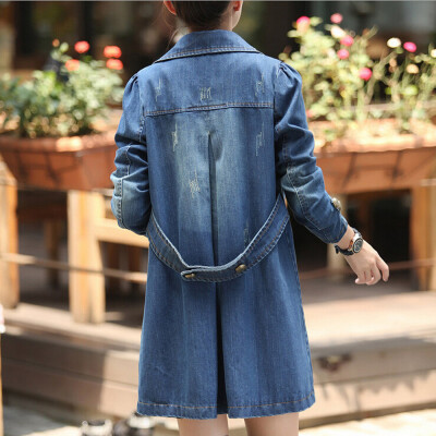 

Roseonmyhand Women Fashion Casual Long Sleeve Denim Jacket Long Jean Coat Outwear Overcoat